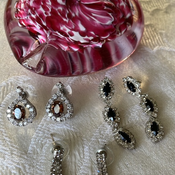 Three Pair Pierced Earrings With Rhinestone Accents - Picture 3 of 3